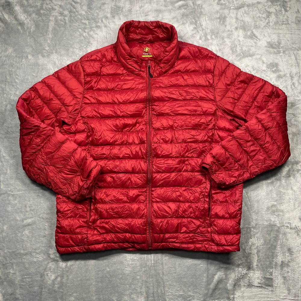 NordicTrack Puffer Jacket Mens XXL Red Good Duck Down Quilted Full Zip Outerwear